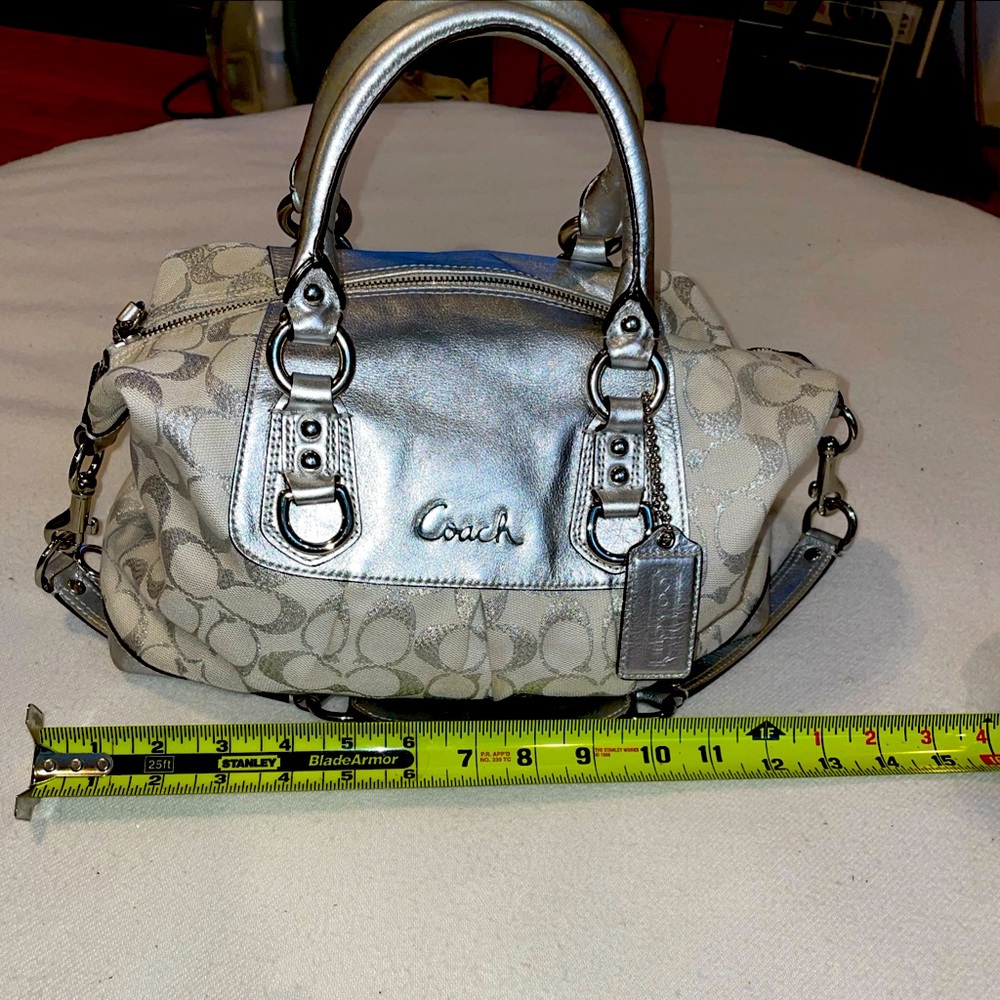 Coach Ashley Metallic Silver and Cream Handbag/ Satchel.